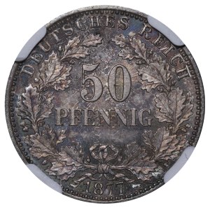 Germany, 50 Pfennigs, 1877 year, J, NGC, MS 64