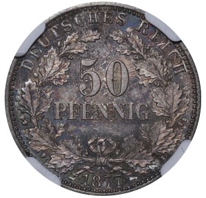 Germany, 50 Pfennigs, 1877 year, J, NGC, MS 64