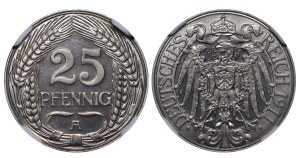 Germany, 25 Pfennigs, 1911 year, A, NGC, PF 67