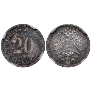 Germany, 20 Pfennigs, 1876 year, H, NGC, MS 64, Top PoP
