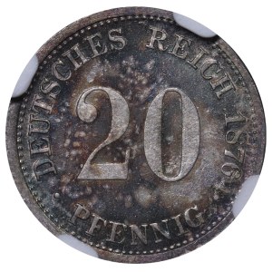 Germany, 20 Pfennigs, 1876 year, H, NGC, MS 64, Top PoP