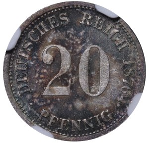 Germany, 20 Pfennigs, 1876 year, H, NGC, MS 64, Top PoP