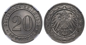 Germany, 20 Pfennigs, 1892 year, D, NGC, MS 66, Top PoP