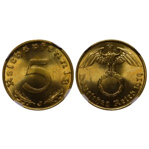 Germany, 5 Pfennigs, 1939 year, J, NGC, MS 64