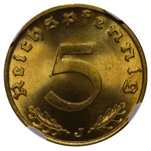 Germany, 5 Pfennigs, 1939 year, J, NGC, MS 64