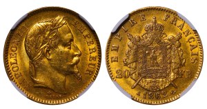 France, 20 Francs, 1862 year, A, NGC, AU 58