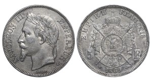 France, 5 Francs, 1869 year, BB