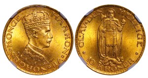 Norway, 10 Kroner, 1910 year, NGC, MS 63