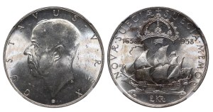 Sweden, 2 Kronor, 1938 year, G, Settlement of New Sweden, NGC, MS 63
