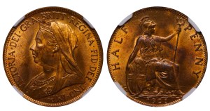 United Kingdom, ½ Penny, 1901 year, NGC, MS 63 RB