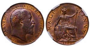 United Kingdom, ½ Penny, 1902 year, NGC, MS 63 BN