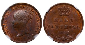 United Kingdom, ½ Farthing, 1844 year, NGC, MS 62 BN