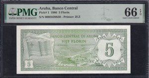 Aruba, 5 Florin, 1986, Gem UNC 66 EPQ