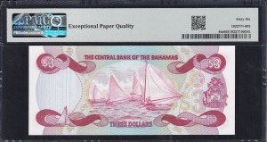 Bahamas, 3 Dollars, 1974 (1984), Gem UNC 66 EPQ