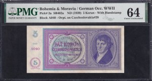 Bohemia & Moravia, 5 Korun, 1939, Choice UNC 64