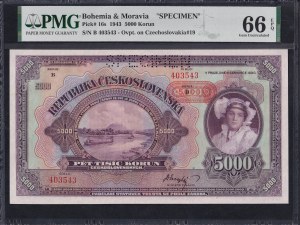 Bohemia & Moravia, 5000 Korun, 1943, Gem UNC 66 EPQ, ''SPECIMEN''