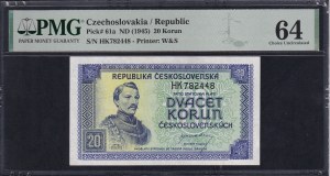 Czechoslovakia, 20 Korun, 1945, Choice UNC 64