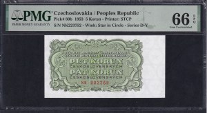 Czechoslovakia, 5 Korun, 1953, Gem UNC 66 EPQ