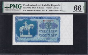 Czechoslovakia, 25 Korun, 1953, Gem UNC 66 EPQ