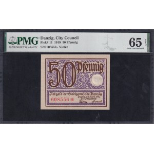 Danzig, 50 Pfennig, 1919, Gem UNC 65 EPQ