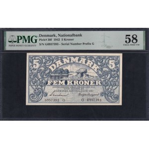 Denmark, 5 Kroner, 1942, Choice About UNC 58