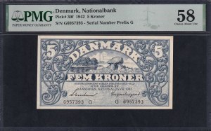 Denmark, 5 Kroner, 1942, Choice About UNC 58