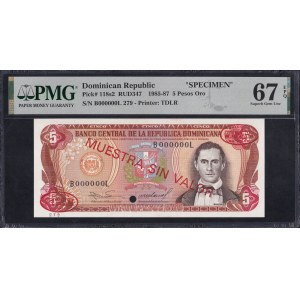 Dominican Republic, 5 Pesos Oro, 1985-87, Superb Gem UNC 67 EPQ, ''SPECIMEN'', ''TOP POP''