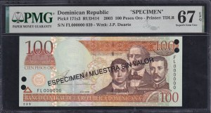 Dominican Republic, 100 Pesos Oro, 2003, Superb Gem UNC 67 EPQ, ''SPECIMEN'', ''TOP POP''