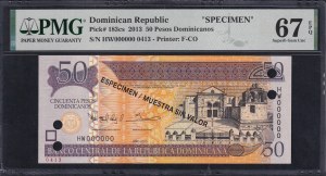 Dominican Republic, 50 Pesos, 2013, Superb Gem UNC 67 EPQ, ''SPECIMEN'', ''TOP POP''