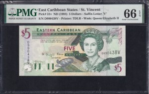 East Caribbean States, 5 Dollars, 1994, Gem UNC 66 EPQ