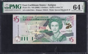 East Caribbean States, 5 Dollars, 2000, Choice UNC 64 EPQ