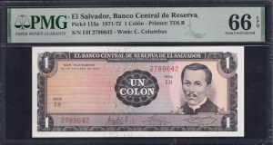 El Salvador, 1 Colon, 1971-72, Gem UNC 66 EPQ