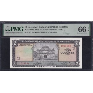 El Salvador, 2 Colones, 1972, Gem UNC 66 EPQ