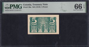 Estonia, 5 Penni, 1919, Gem UNC 66 EPQ