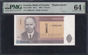 Estonia, 1 Kroon, 1992, Choice UNC 64 EPQ, ''Replacement''