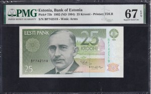 Estonia, 25 Krooni, 1992 (1994), Superb Gem UNC 67 EPQ