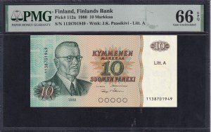 Finland, 10 Markkaa, 1980, Gem UNC 66 EPQ