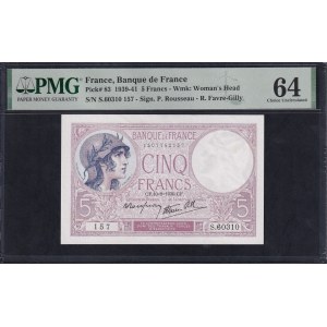 France, 5 Francs, 1939-41, Choice UNC 64