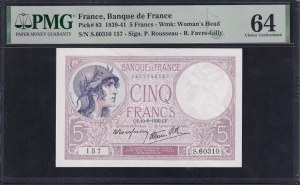 France, 5 Francs, 1939-41, Choice UNC 64