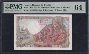 France, 20 Francs, 1945-47, Choice UNC 64