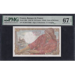 France, 20 Francs, 1948-49, Superb Gem UNC 67 EPQ
