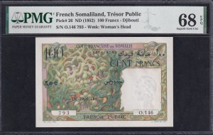 French Somaliland, 100 Francs, 1952, 68 Superb Gem UNC EPQ