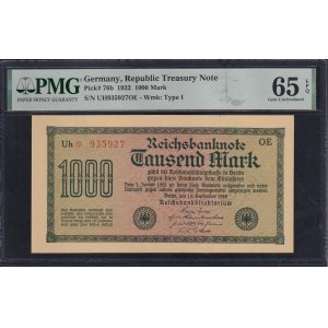Germany, 1000 Mark, 1922, Gem UNC 65 EPQ