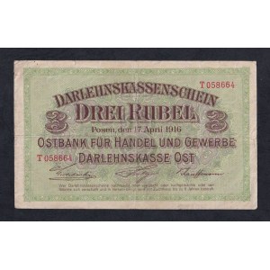 Germany, 3 Ruble, 1916, VF