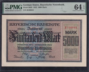 Germany States, 5000 Mark, 1922, Choice UNC 64 EPQ