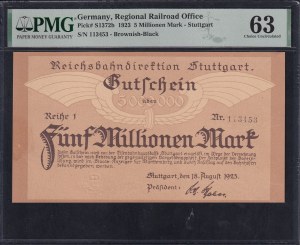 Germany, 5 Millionen Mark, 1923, Choice UNC 63
