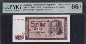 Germany (GDR), 5 Mark, 1964, Gem UNC 66 EPQ, ''SPECIMEN''