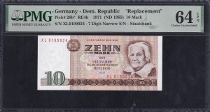 Germany (GDR), 10 Mark, 1971 (1985), Choice UNC 64 EPQ, ''REPLACEMENT''