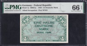 Germany (GFR), 1/2 Deutsche Mark, 1948, Gem UNC 66 EPQ