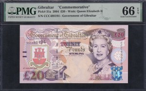Gibraltar, 20 Pounds, 2004, Gem UNC 66 EPQ